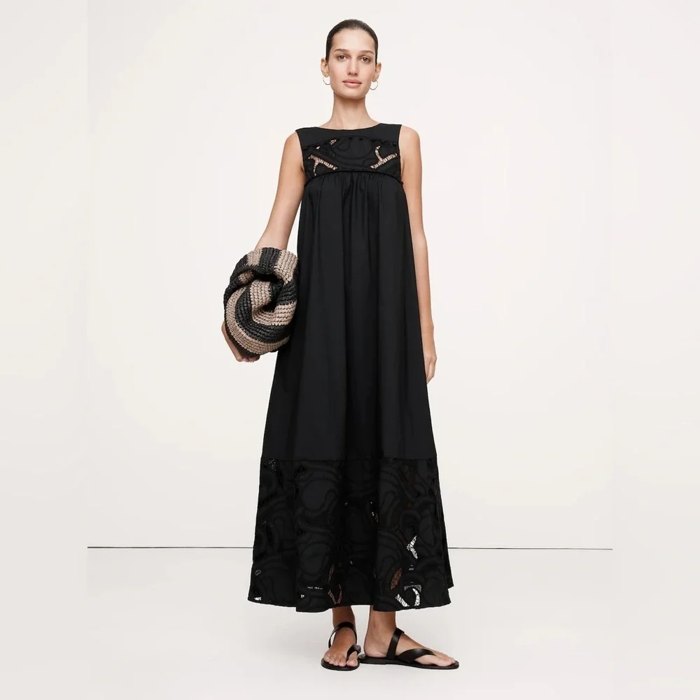 NWT! Banana Republic Embroidered Cotton Poplin Maxi Dress - Large 🌅1️⃣ 743532 - Picture 1 of 8